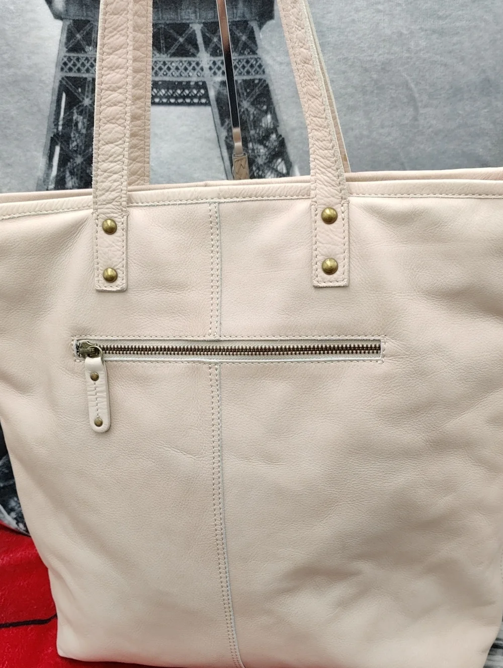 Large Leather Tote Cream